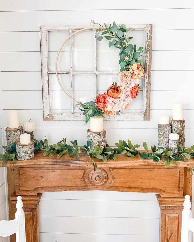 Orange Wreath Against White Frames