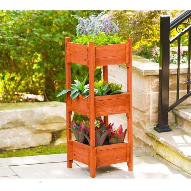 Deep Wood Tiered Garden Planter