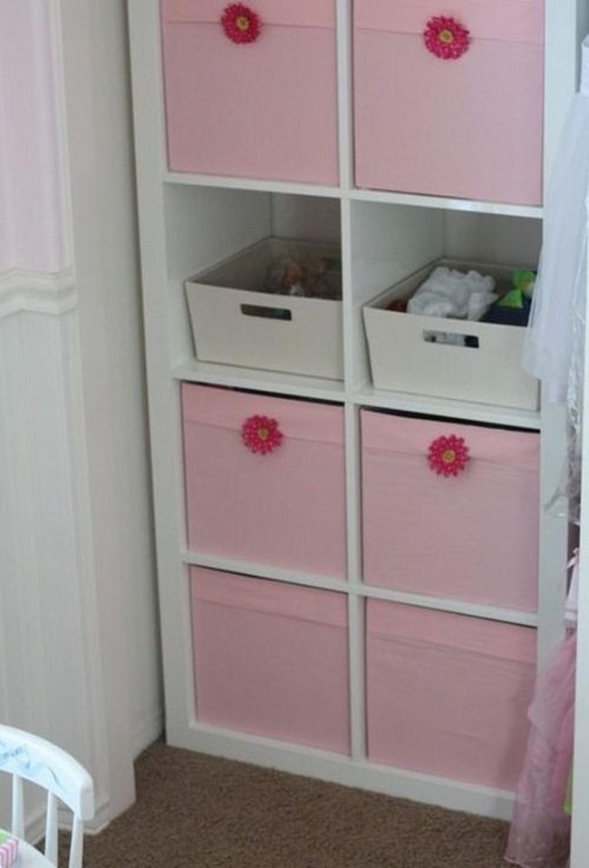 Flower-Printed Storage Bins White Shelves