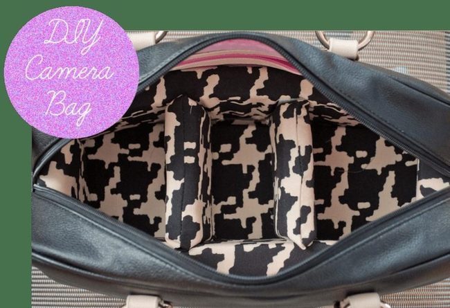 Black Camera Bag With Puzzle Pattern Interior