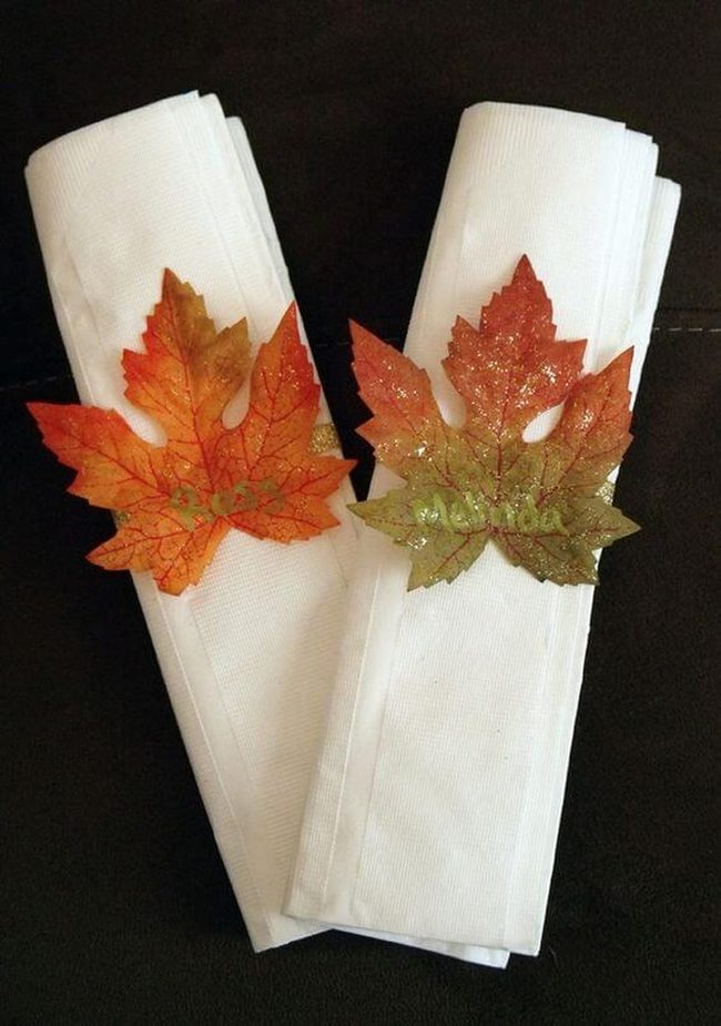 Amber Glitter Leaf Napkin Rings