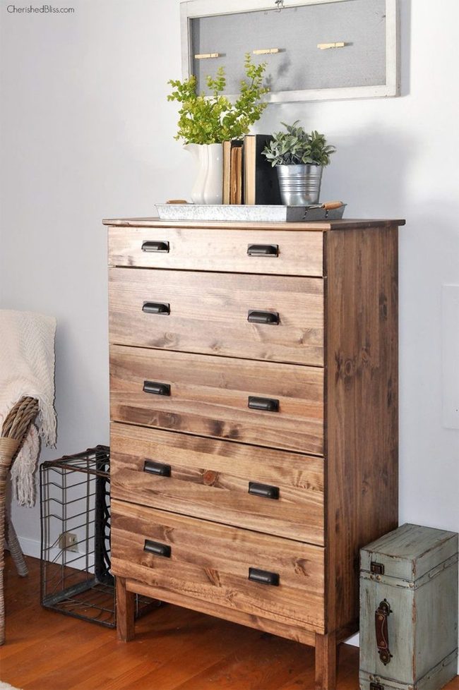 Black Iron Pulls Transform Stained Dresser
