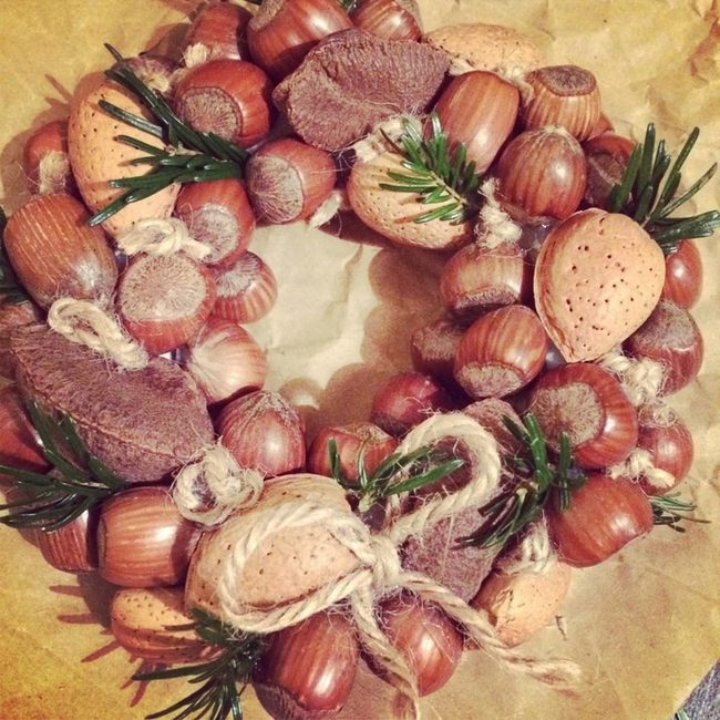 Brown Twine Wreath With Green Sprigs