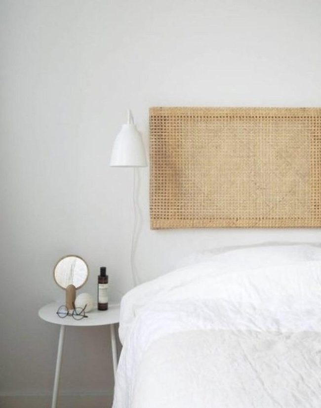 Woven Headboard White Minimalist Bedroom