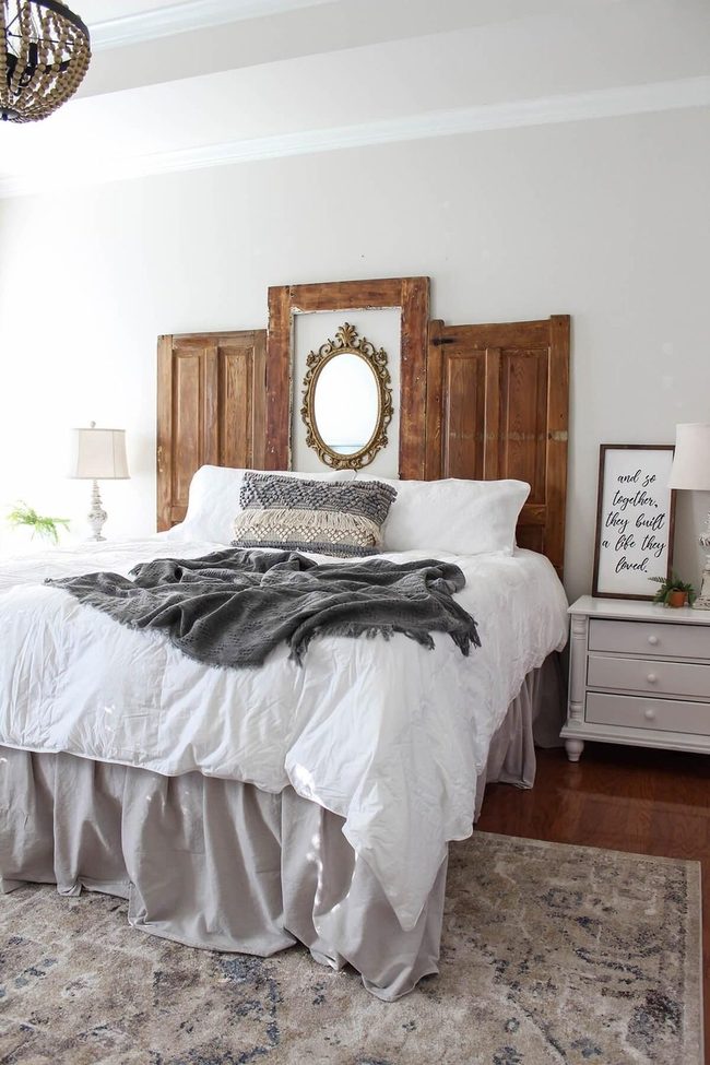 Broken Door Headboard In Natural Wood