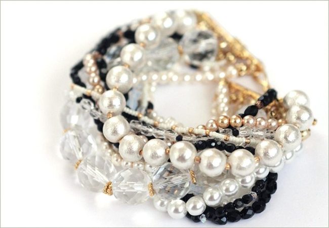Cream And Black Pearl Strands