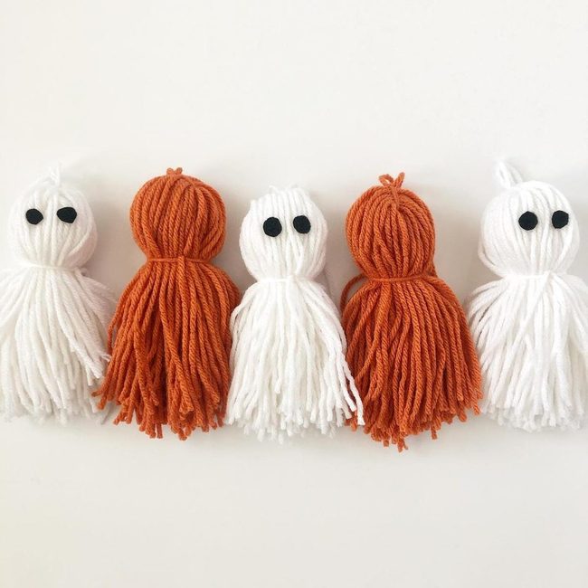Fluffy White Yarn Ghosts