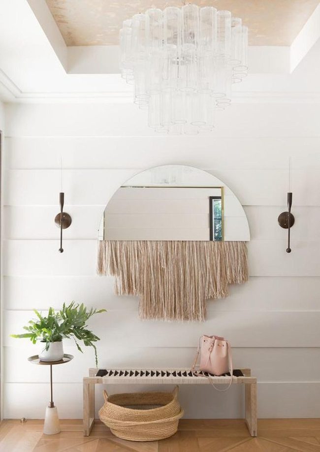 Round Mirror With Fringe Statement