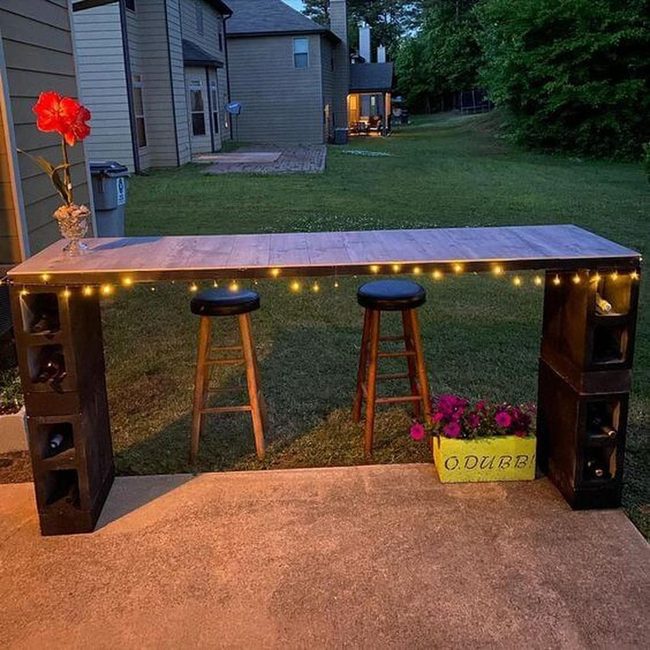 Stacked Cinder Block Outdoor Bar