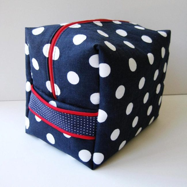 Navy Polka Dot Bag Red Accents