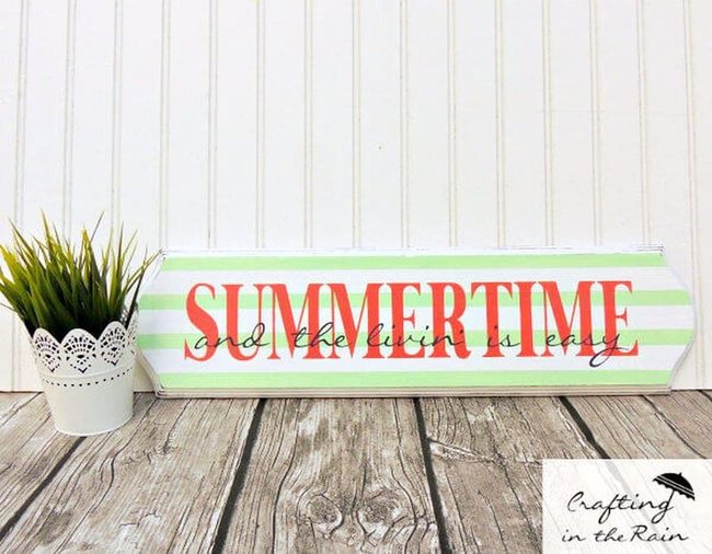 Green Striped Sign, Red Letters