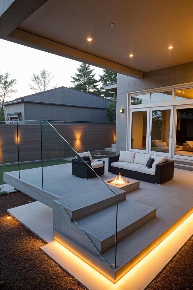 Concrete and Glass Contemporary Porch