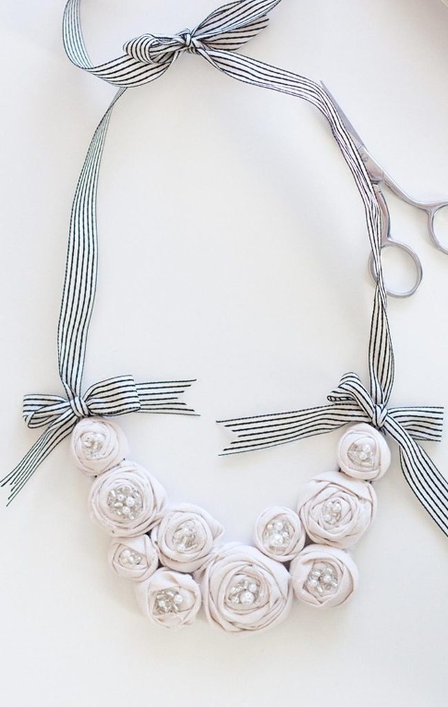 White Fabric Flowers With Pearl Centers