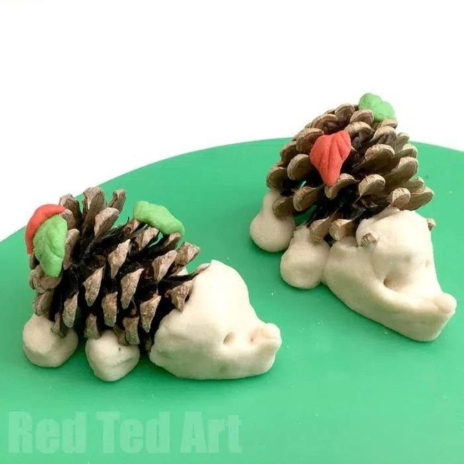 Pine Cone Hedgehog with Ribbon Bow