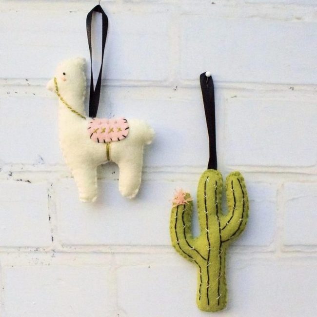 Felt Llama And Cactus Ornaments