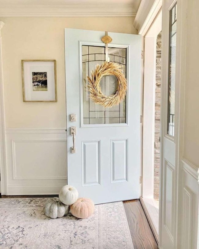 Wheat Wreaths Meet Pale Blue Door