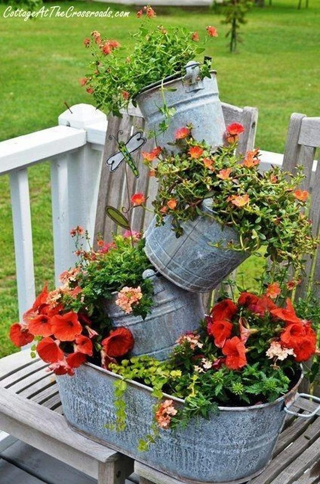 Stacked Metal Buckets Vertical Garden