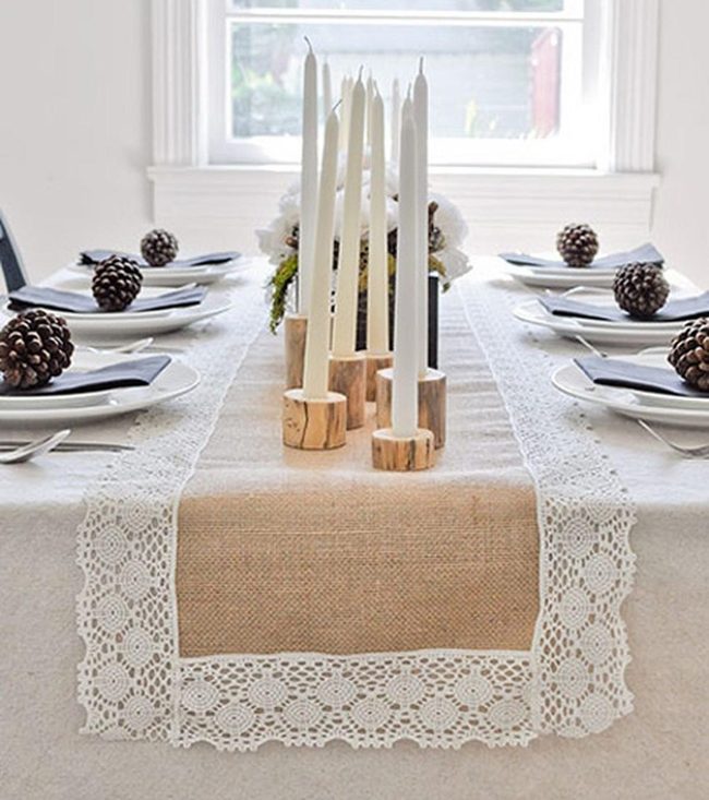 Natural Wood And Lace Tablescape