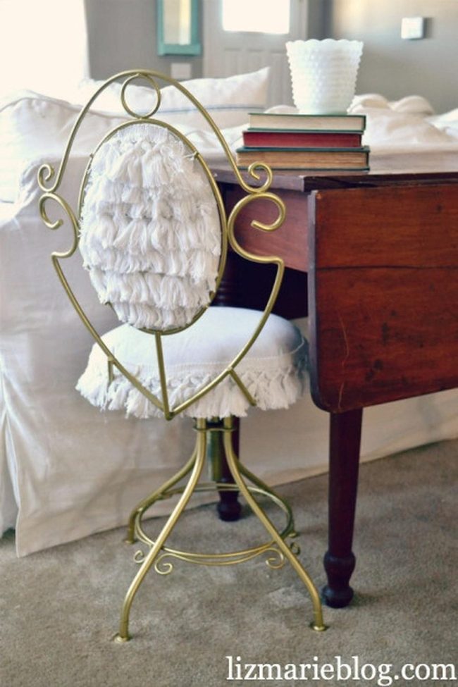 White Fluffy Chairs Gold Frame