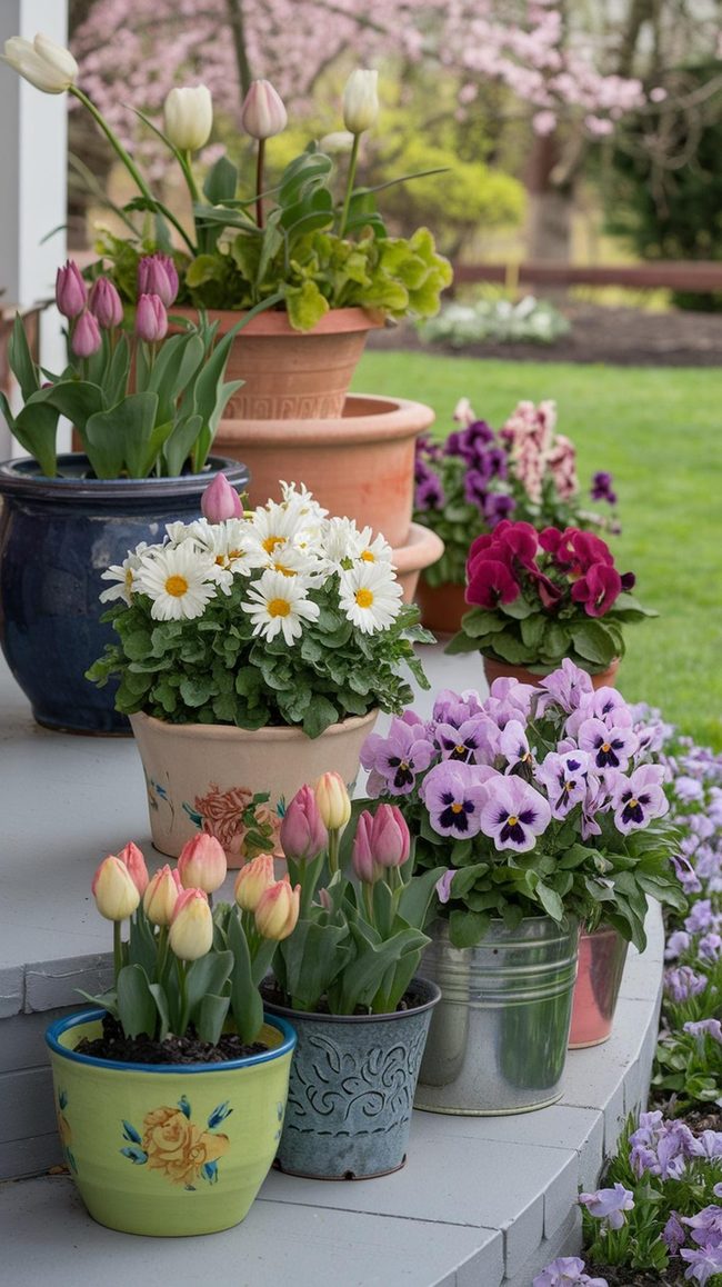 Clustered Spring Pots Statement