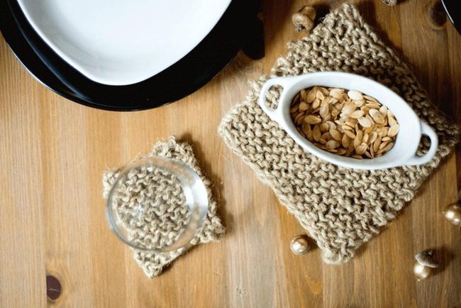 Brown Knitted Coasters Natural Warmth