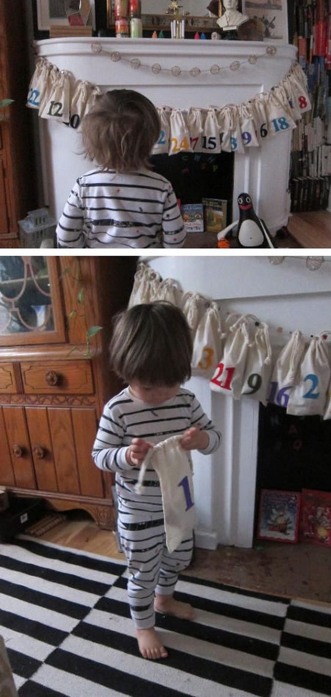 Numbered Bags White Fireplace Countdown