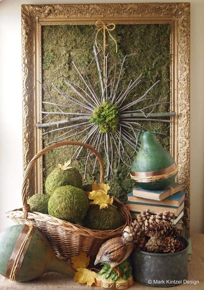 Geometric Twigs With Moss Green