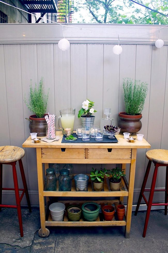 Green Bar Cart On Wheels