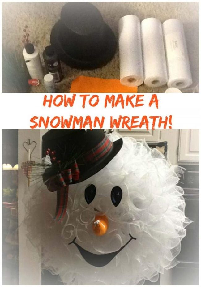 Snowman Face Wreath White Tulle