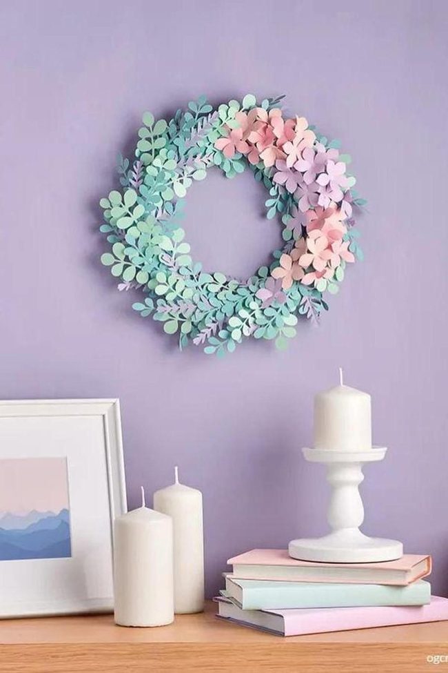 Pastel Paper Wreath With Mint And Lavender