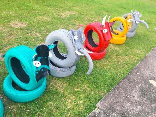 Painted Tire Animals Garden
