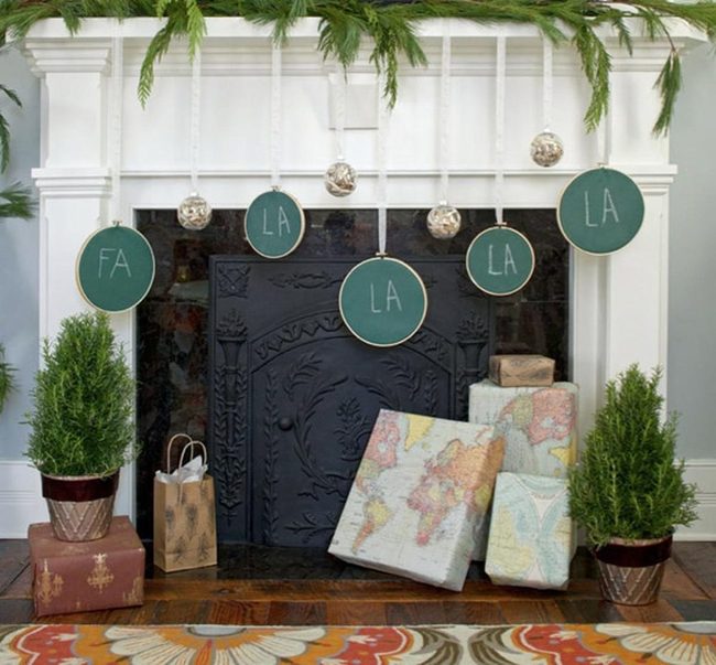 Black Fireplace With Sparkling Gold Ornaments