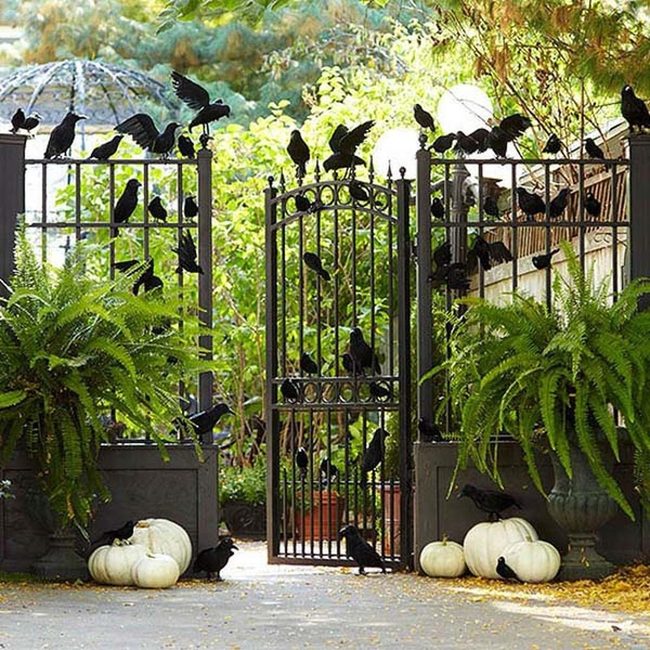 Black Crow Silhouettes Halloween Fence