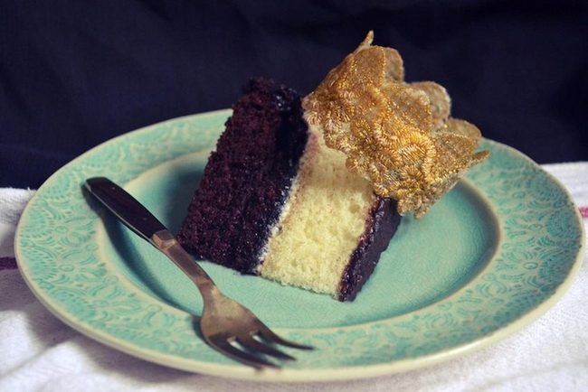 Crowned Chocolate Vanilla Cake Slice