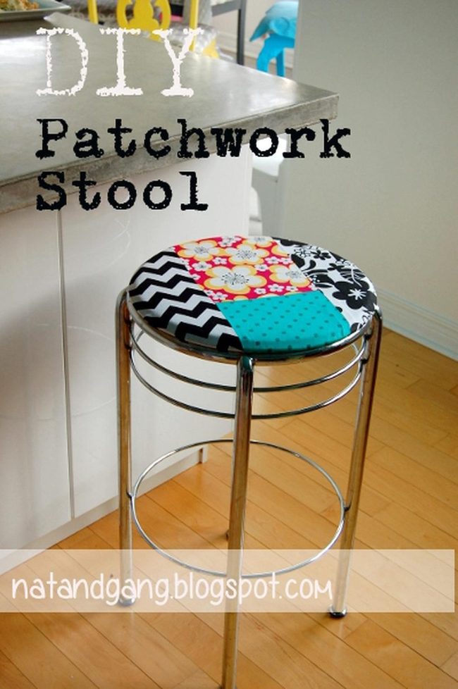 Patchwork Stools, Polished Metal Legs