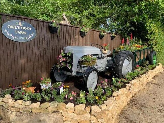 Vintage Tractor Garden Centerpiece