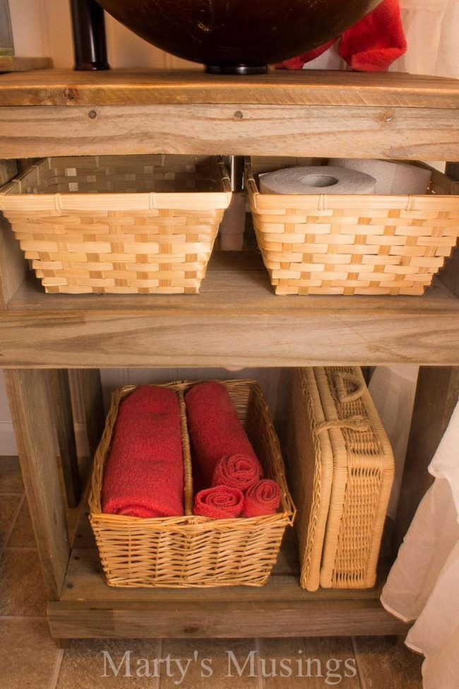 Red Towels Among Woven Baskets