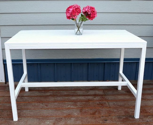 White Tables Pink Flowers Blue Wall
