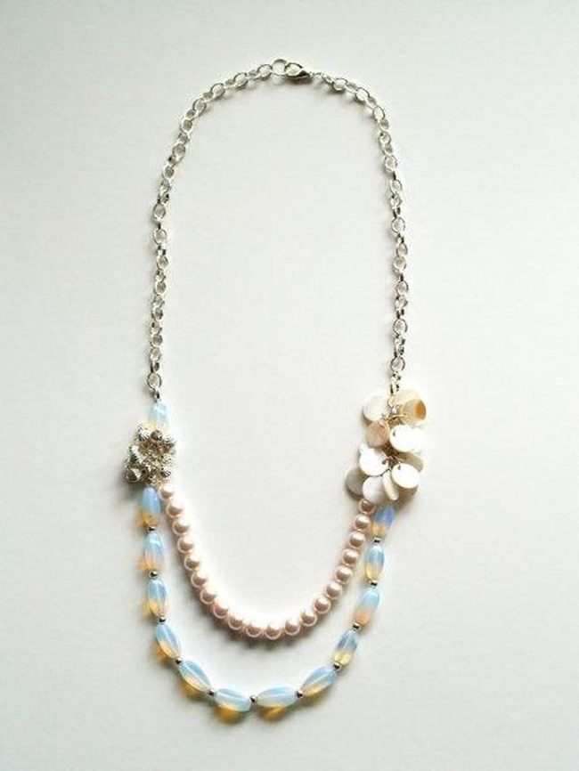 Two-Strand Pearl And Blue Bead Necklace