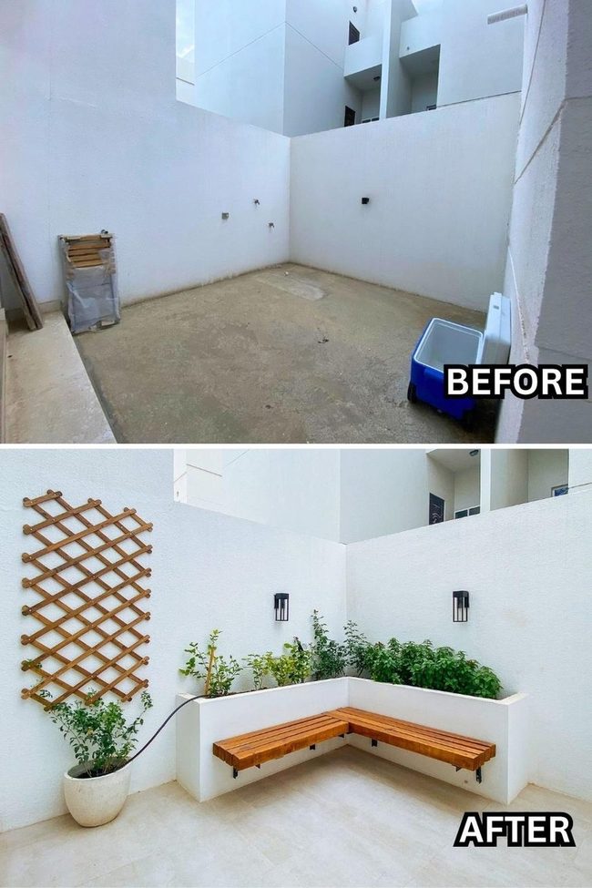 White Concrete Patio With Lumber Softening