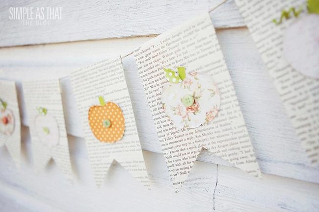 Paper Flag Garland With Worn Book Pages