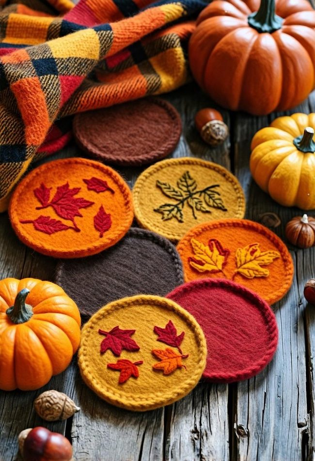 Handmade Wool Coasters for Fall
