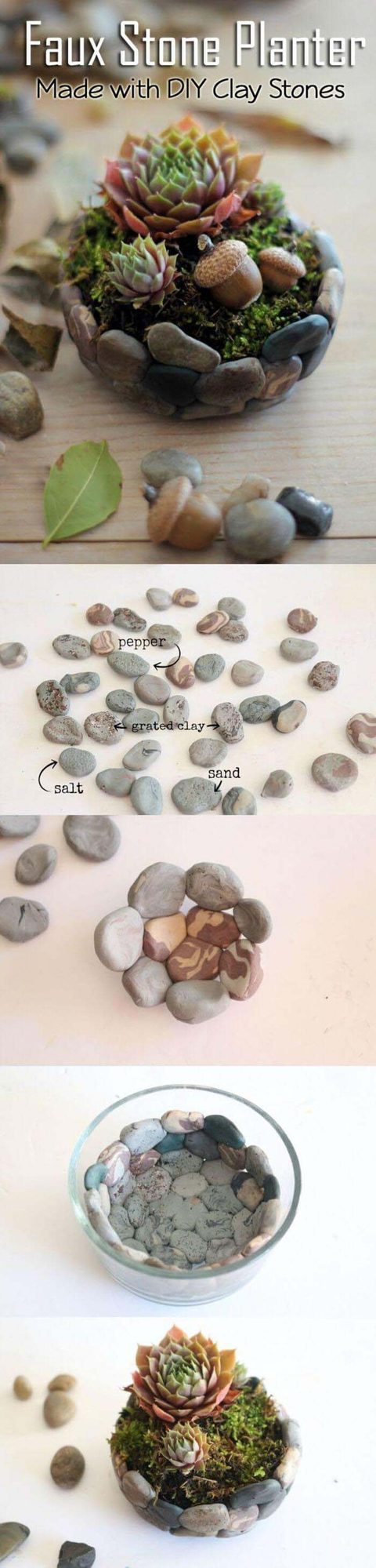 Clay Stones With Artificial Succulents