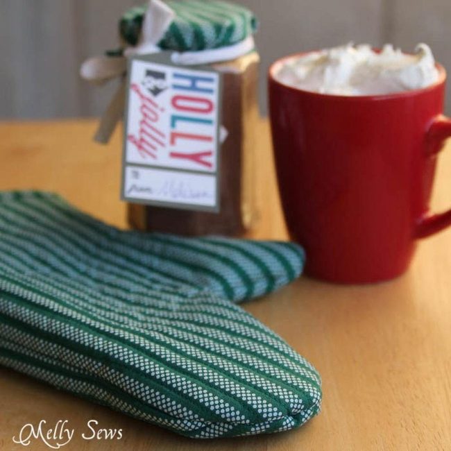 Green Striped Cotton Baking Mitts