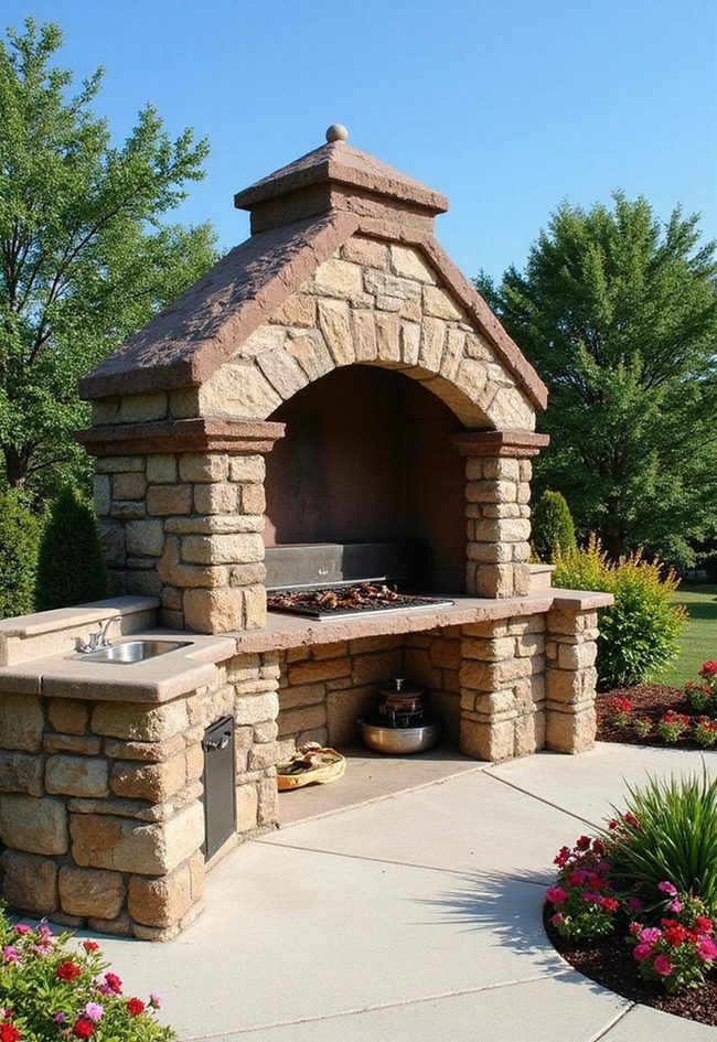 Stone Grill Station Yard Entertaining Hub