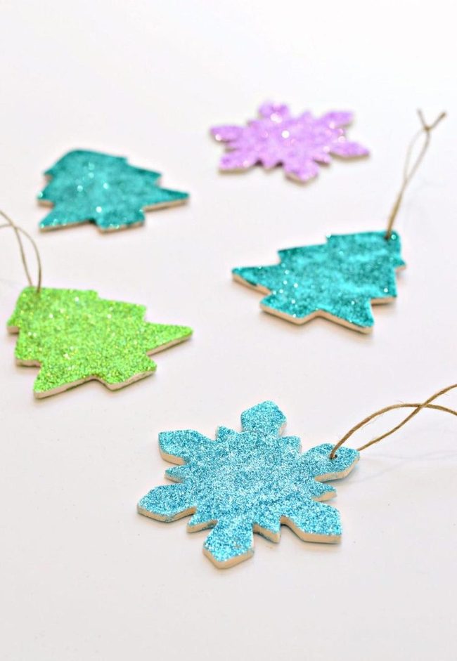 Glittering Wooden Snowflake Ornaments