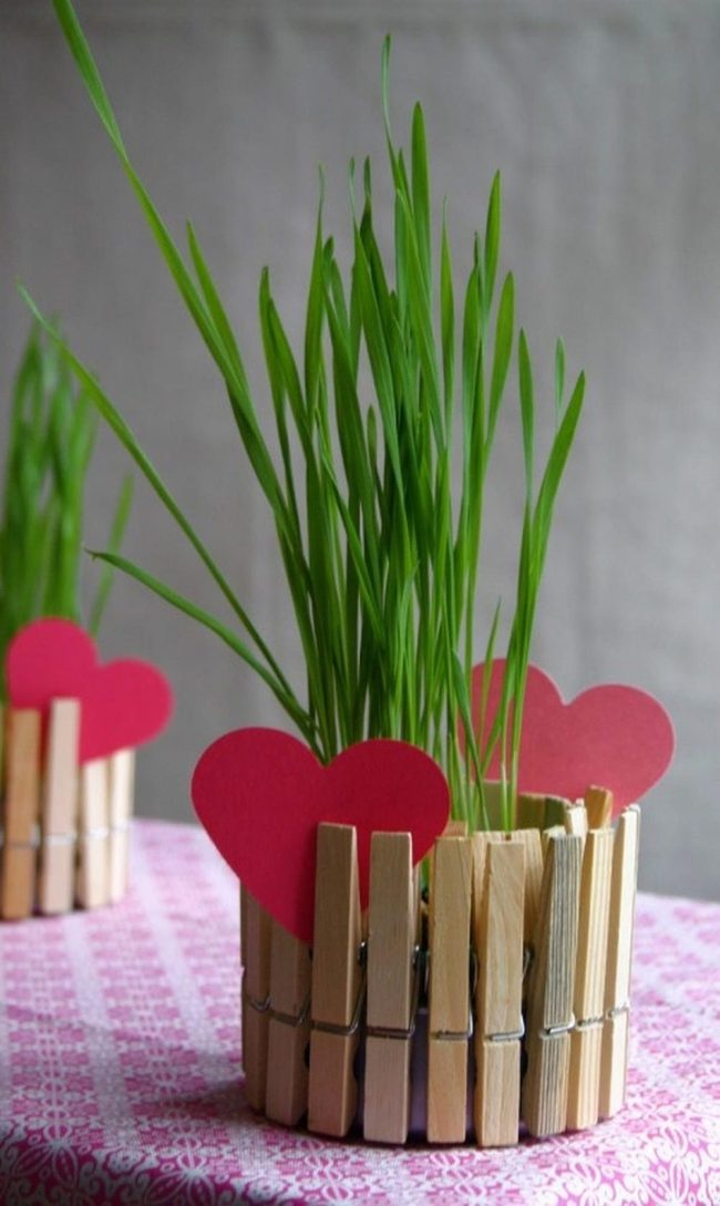 Wooden Clothespin Grass Planters