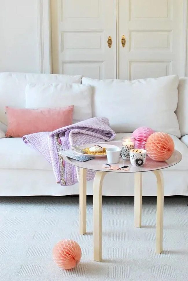 White Sofa Foundation With Soft Pink Layers