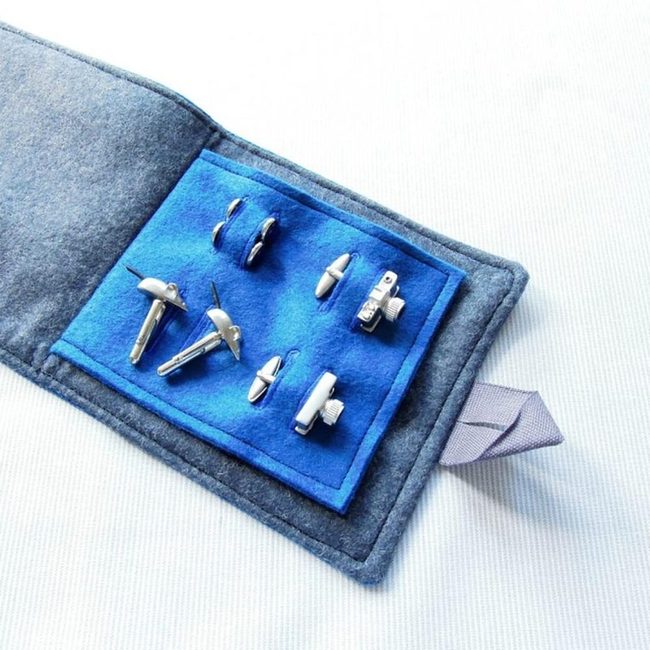 Gray Metal Cufflinks Blue Felt Case