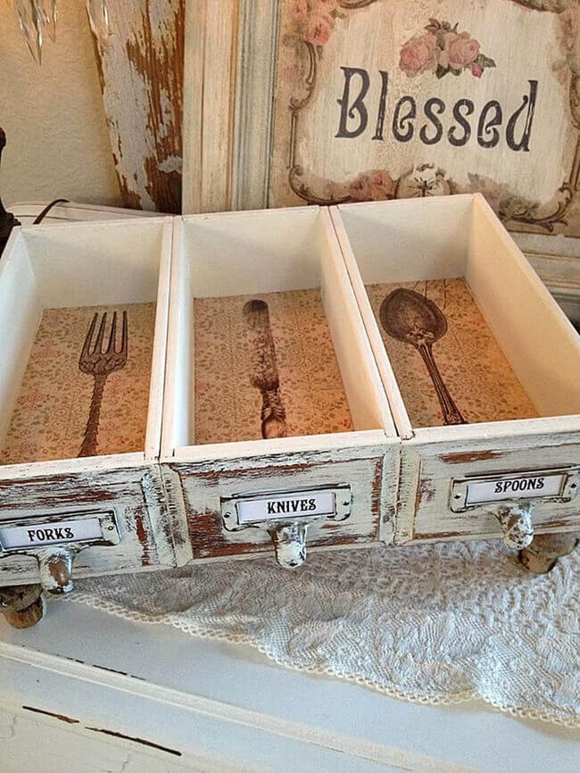 Vintage Drawer Silverware Storage